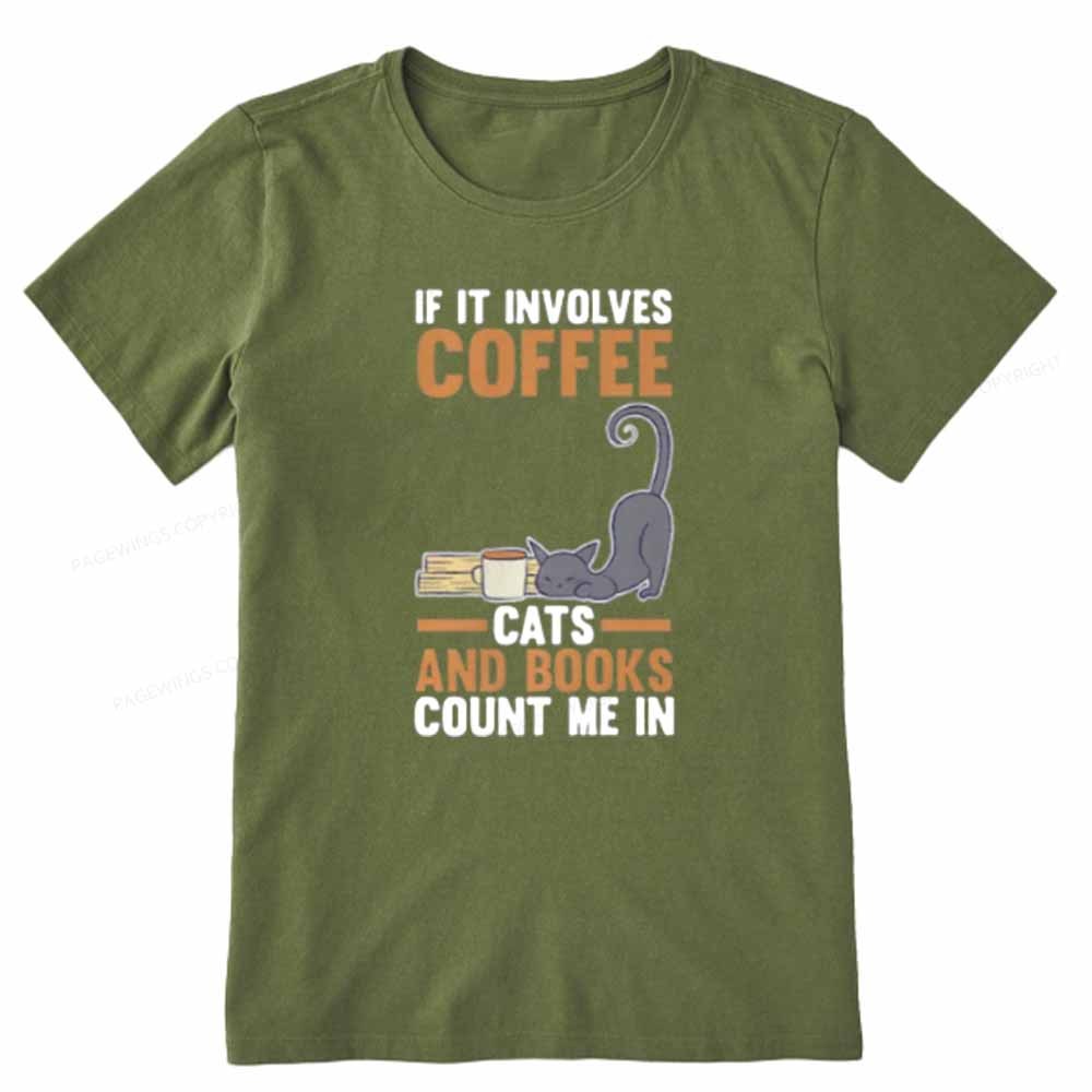 Pagewings Cats Reading Books Coffee Unisex Classic T-shirt