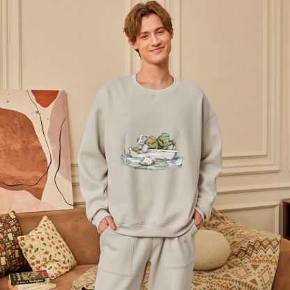 Pagewings Frog Reading Unisex Fleece Sweatshirt Set 
