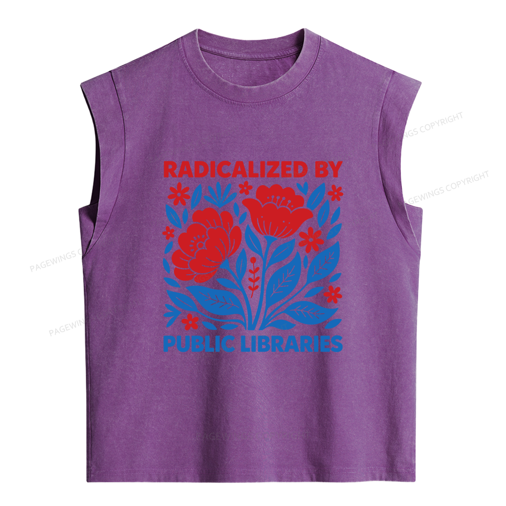 Pagewings Radicalized by Public Libraries Women's Washed Tank Top
