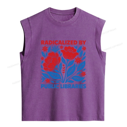 Pagewings Radicalized by Public Libraries Women's Washed Tank Top
