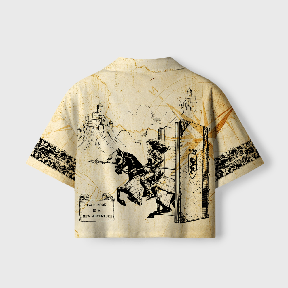 Pagewings Each Book Is A New Adventure Camp Collar Women's Camp Shirt