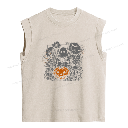 Pagewings Halloween Fall Ghost Women's Washed Tank Top
