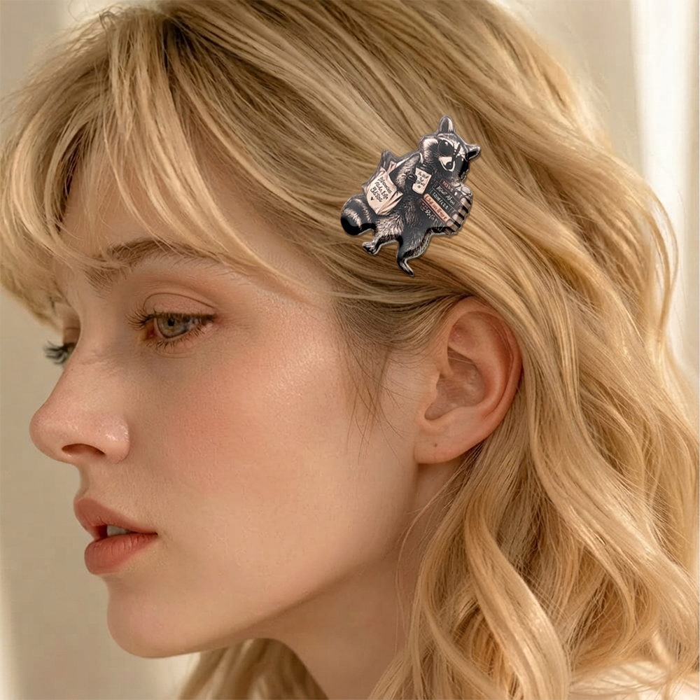 Pagewings Book Lover Raccoon Acrylic Hair Clip