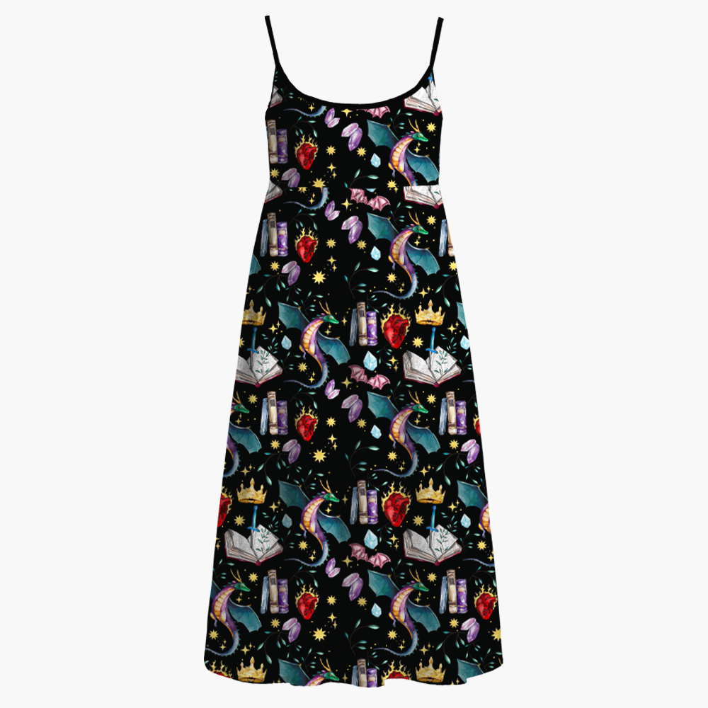 Pagewings Fantasy Book Lover Printed Spaghetti Strap Midi Sundress