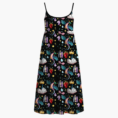 Pagewings Fantasy Book Lover Printed Spaghetti Strap Midi Sundress