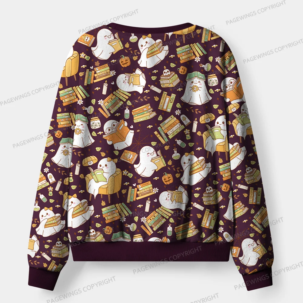 Pagewings Ghost Loves Reading Unisex Flannel Pajama Set