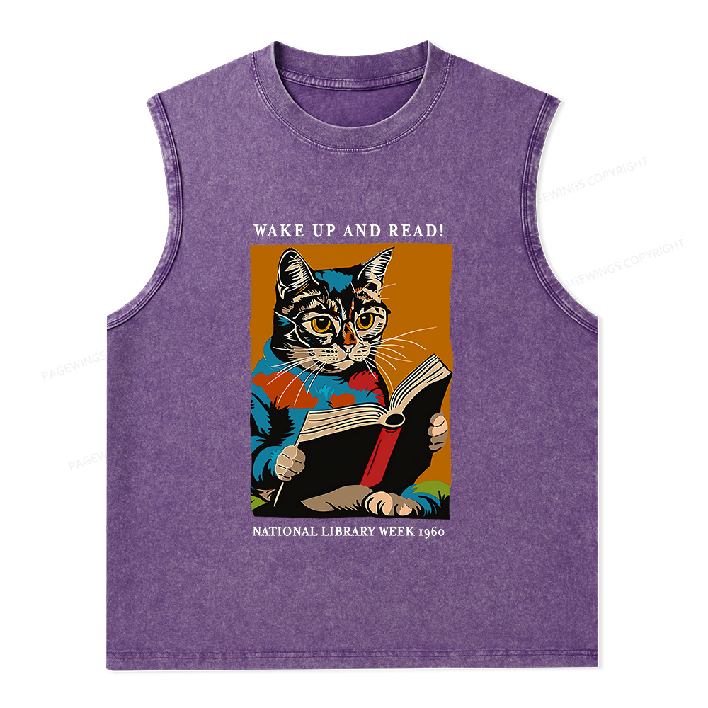 Pagewings Cat Reading Poster Unisex Washed Tank Top