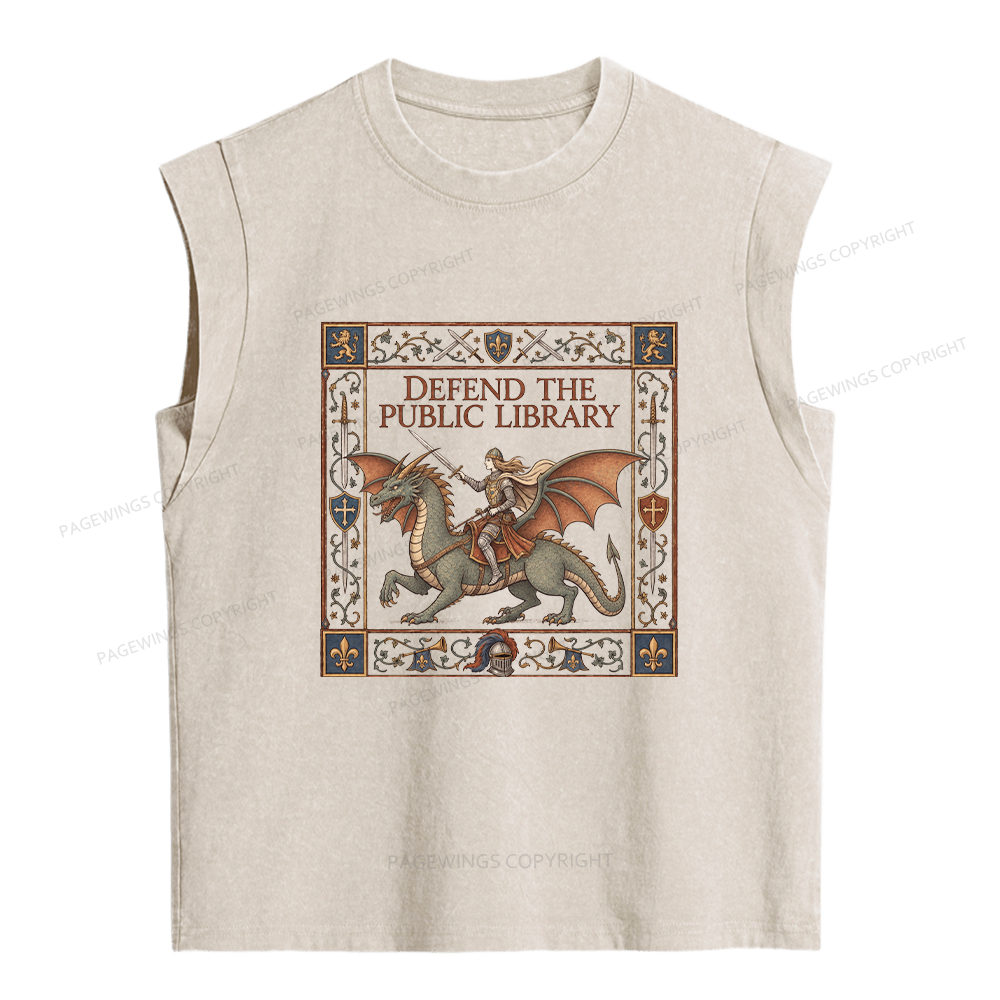 Pagewings Defend the Public Library Women's Washed Tank Top