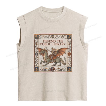 Pagewings Defend the Public Library Women's Washed Tank Top