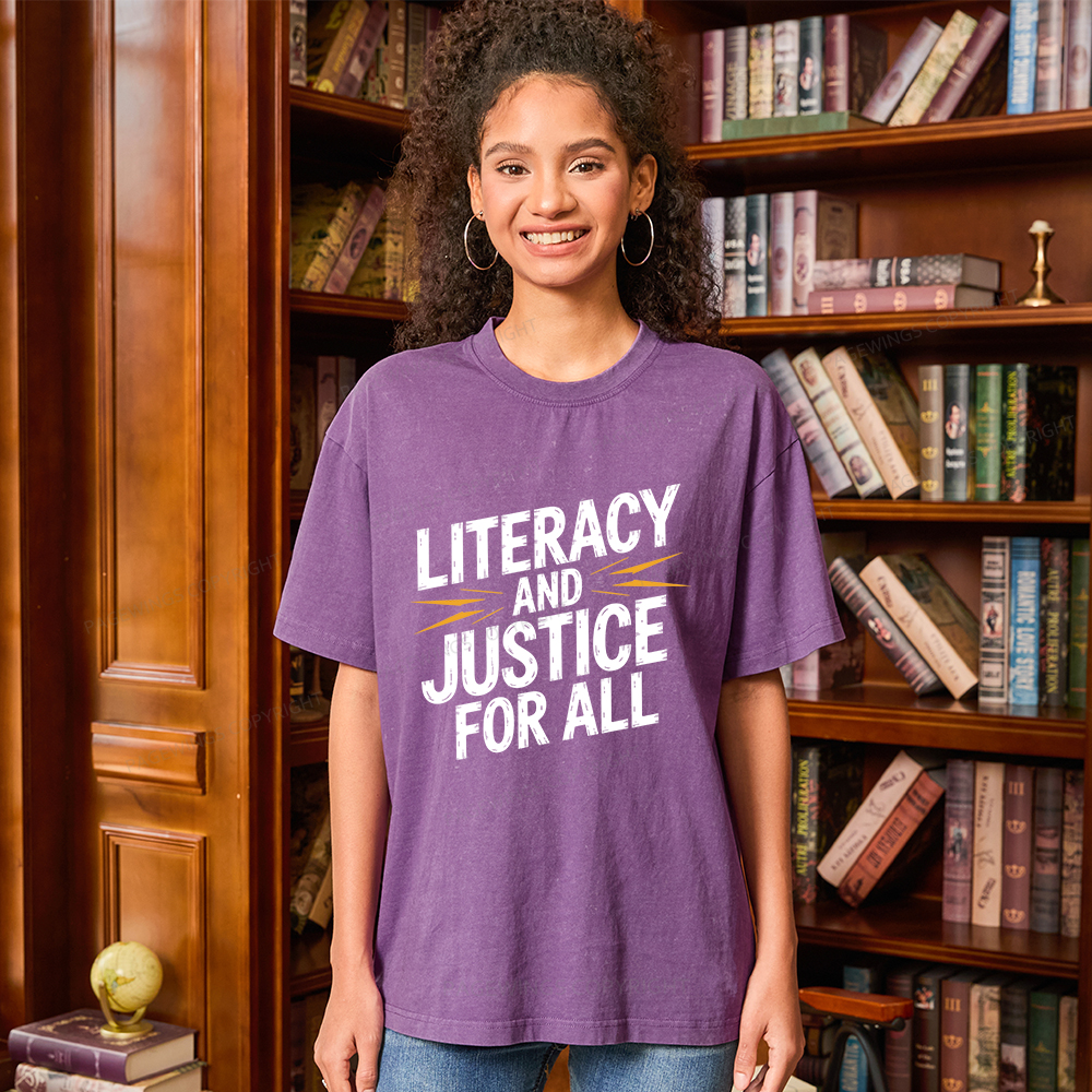 Pagewings Literacy And Justice For All Unisex Washed T-shirt