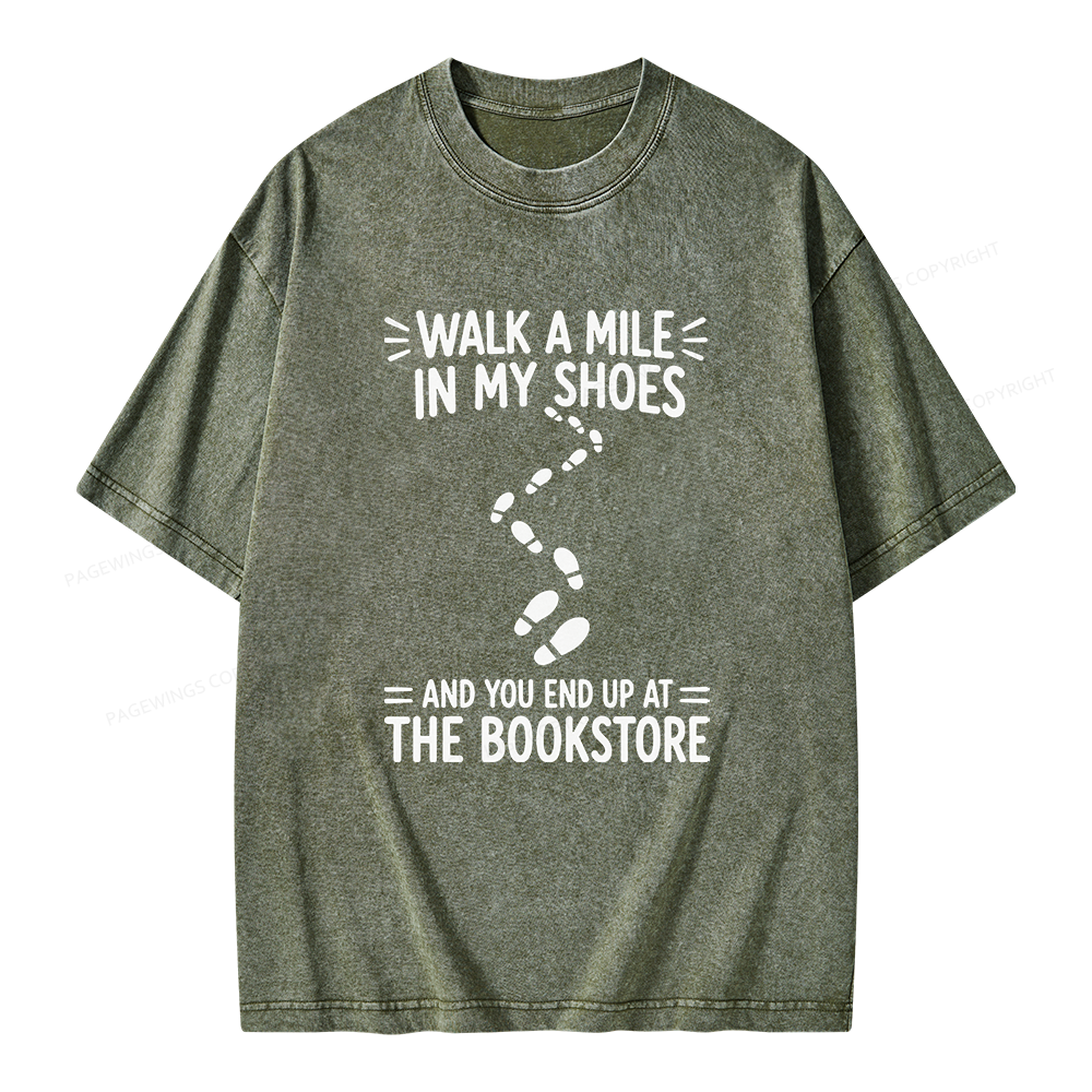 Pagewings Walk a Mile in My Shoes Bookstore Unisex Washed T-shirt