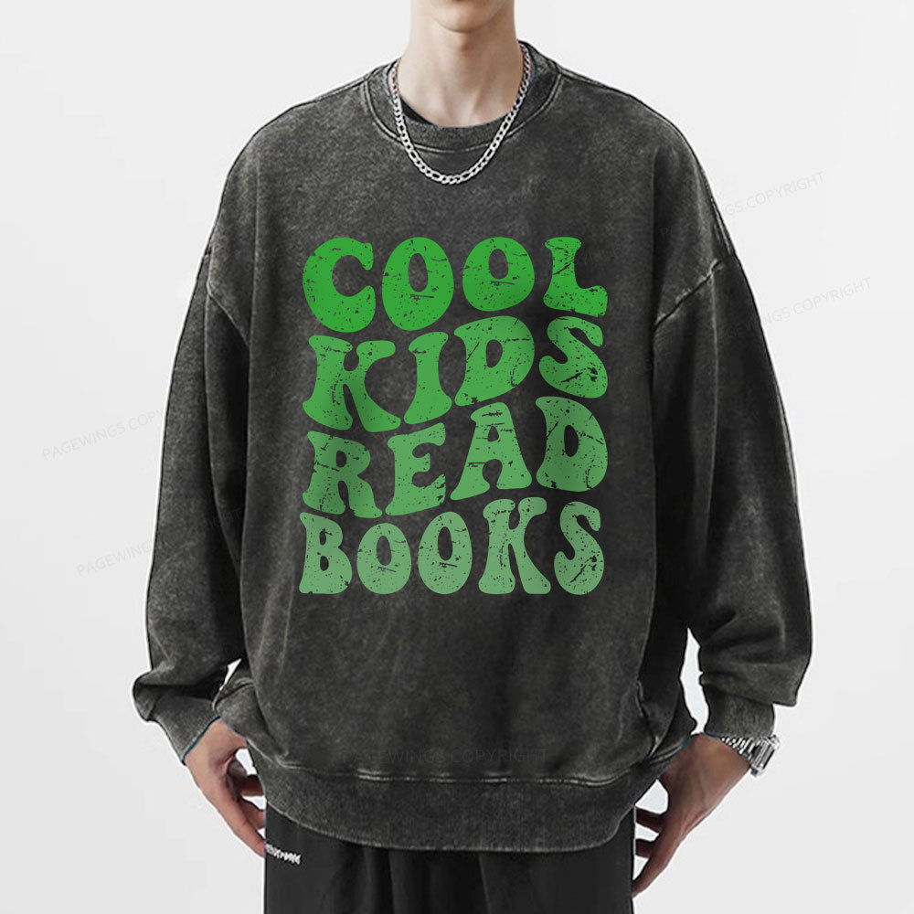Pagewings cool kids read books Unisex Washed Sweatshirt