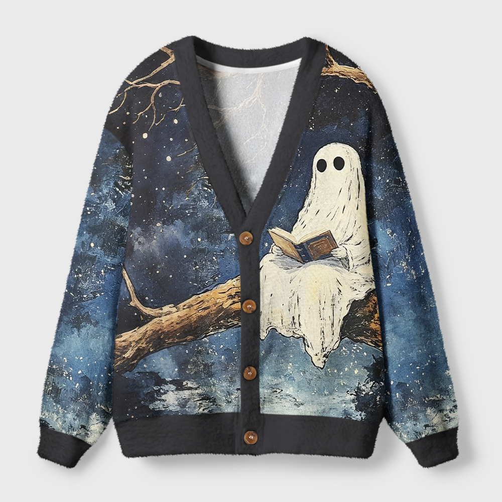 Pagewings Ghosts Love Reading Light Knit Unisex Cardigan Sweaters