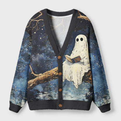 Pagewings Ghosts Love Reading Light Knit Unisex Cardigan Sweaters