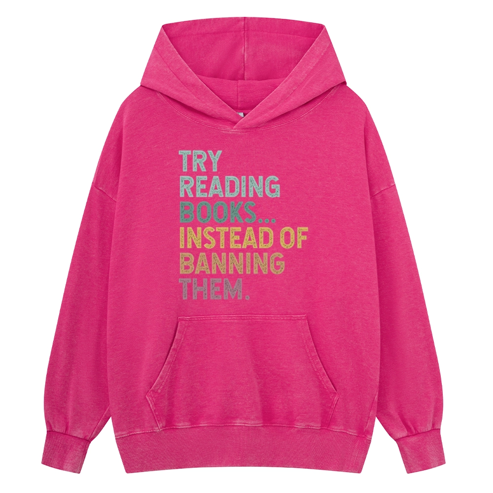 Pagewings Try Reading Books Unisex Washed Hoodie