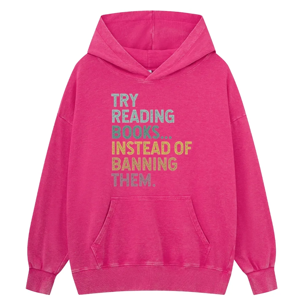 Pagewings Try Reading Books Unisex Washed Hoodie