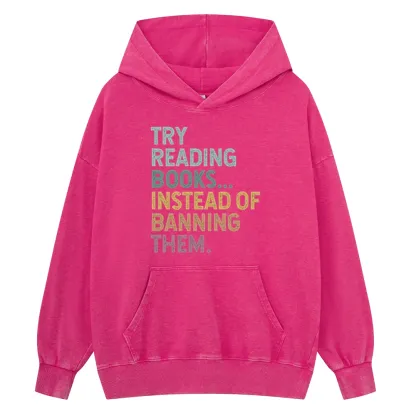 Pagewings Try Reading Books Unisex Washed Hoodie
