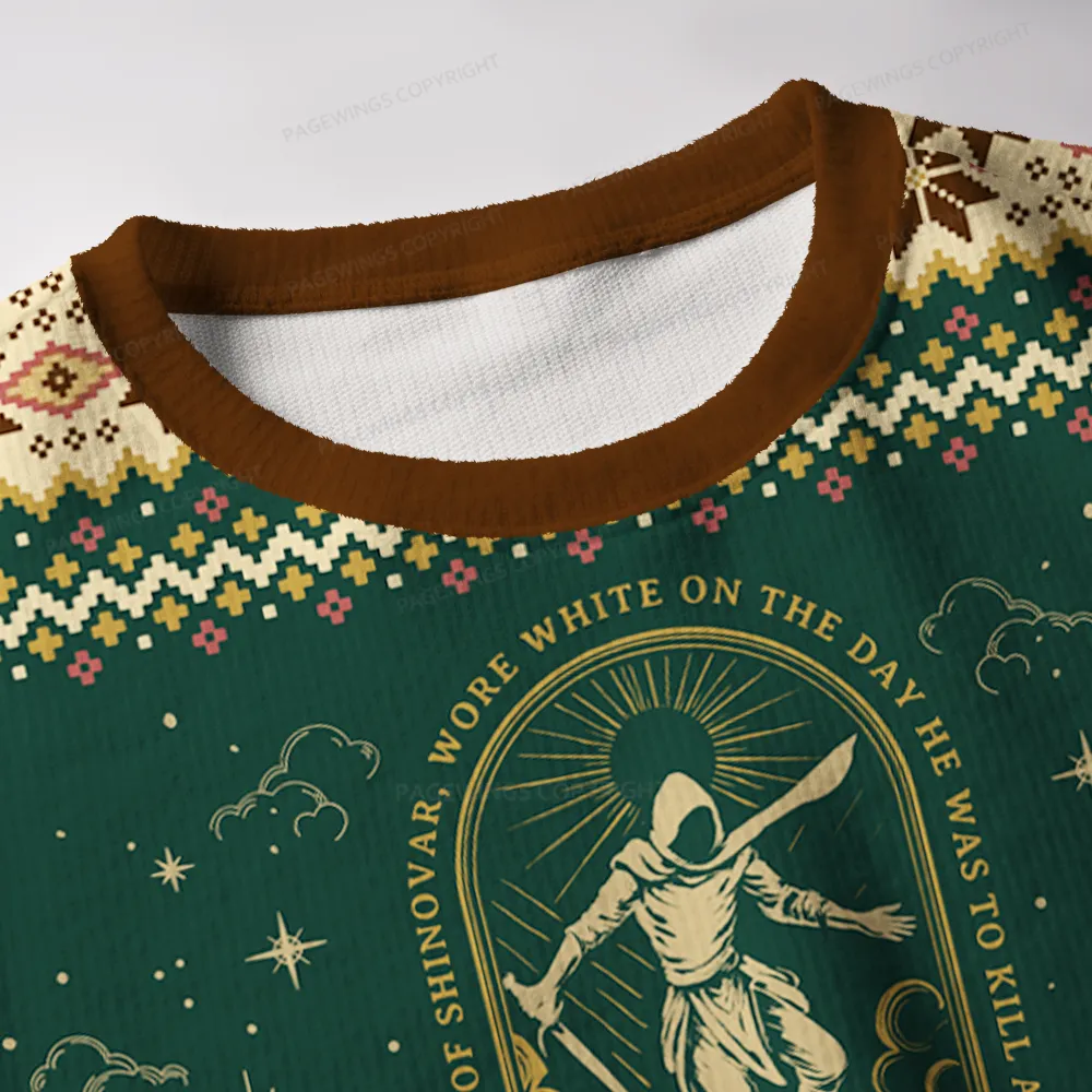 Pagewings Wore White On The Day He Was To Kill A King Unisex Ugly Knit Sweatshirt