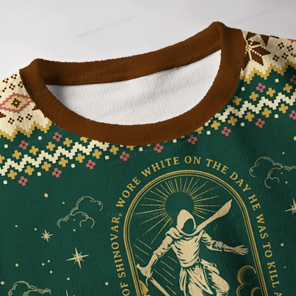 Pagewings Wore White On The Day He Was To Kill A King Unisex Ugly Knit Sweatshirt