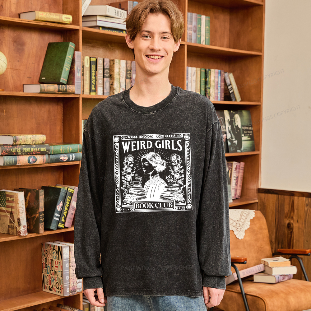 Pagewings Weird Girls Book Club Unisex Washed Long Sleeve T-shirt