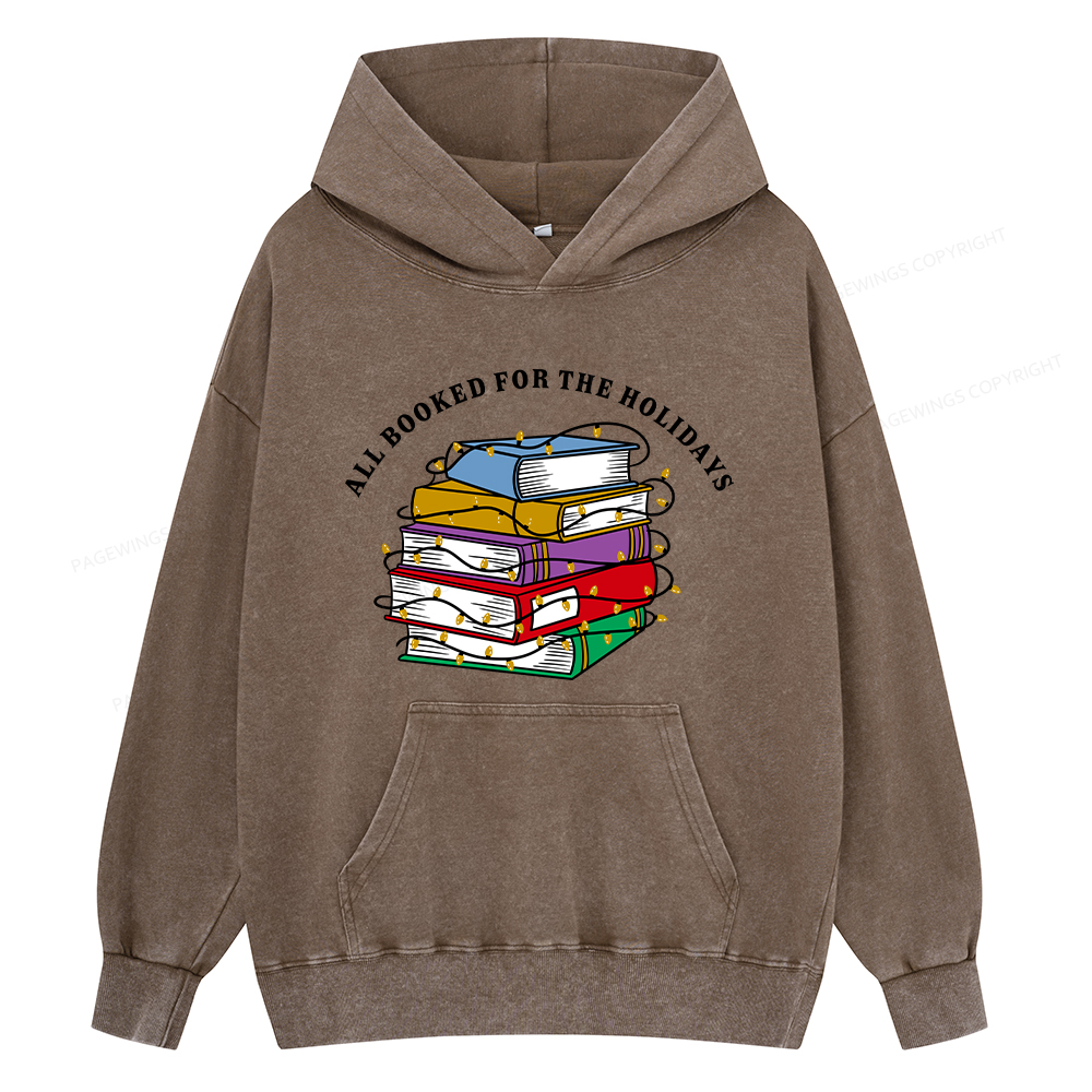 Pagewings Christmas All Booked For the Holidays Unisex Washed Hoodie