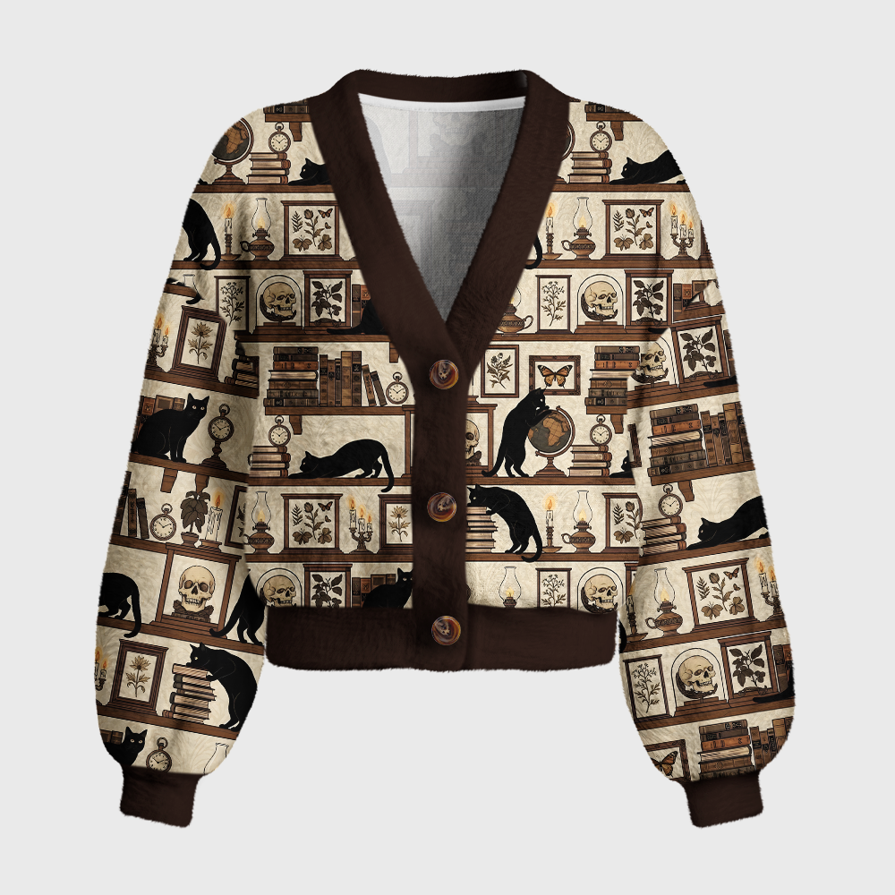 Pagewings Reading Cat Women's Cardigan Sweater
