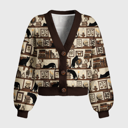 Pagewings Reading Cat Women's Cardigan Sweater