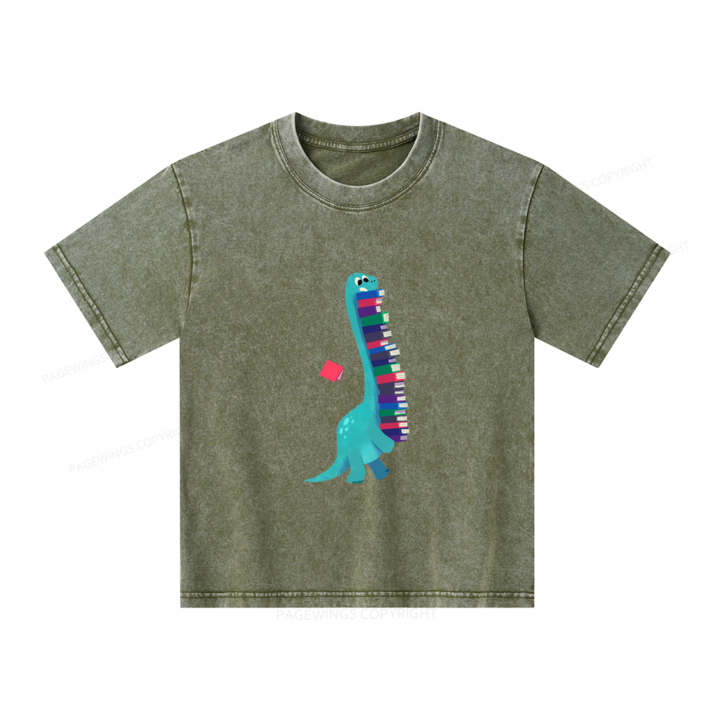 Pagewings Book Dinosaurs Unisex Kids Washed T-shirt