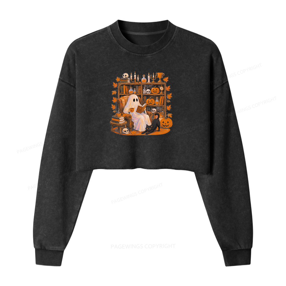 Pagewings Summerween Ghost Washed Crop Sweatshirt
