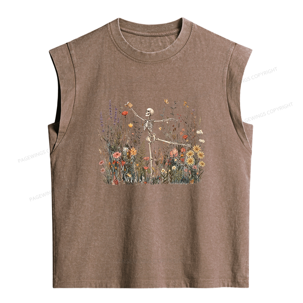Pagewings Skeleton Reading Women's Washed Tank Top