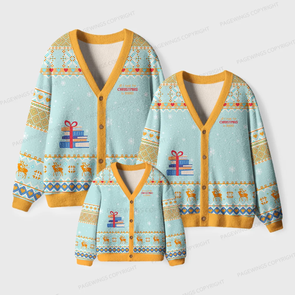 Pagewings I Want For Christmas Is Books Unisex Ugly Cardigan Sweaters