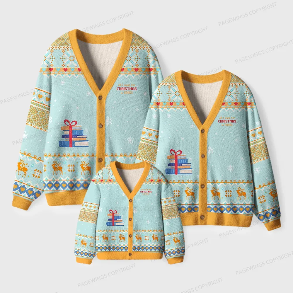 Pagewings I Want For Christmas Is Books Unisex Ugly Cardigan Sweaters