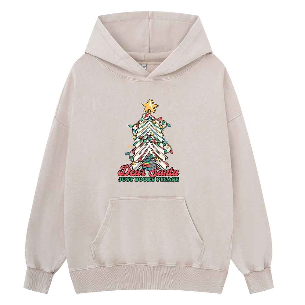 Pagewings Christmas Dear Santa Just Books Please Unisex Washed Hoodie