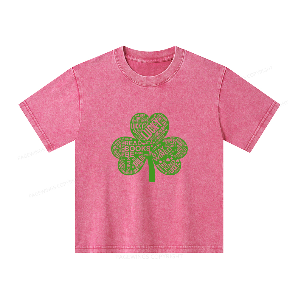 Pagewings St Patricks Day Shirt Lucky Reading Shirt Unisex Kids Washed T-shirt