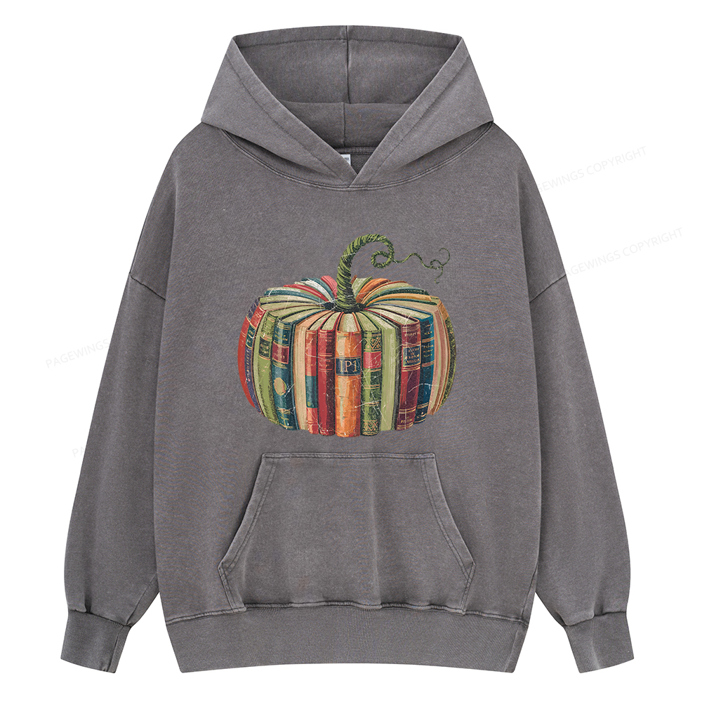 Pagewings Fall Book Pumpkin Unisex Washed Hoodie