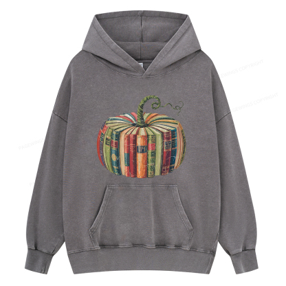 Pagewings Fall Book Pumpkin Unisex Washed Hoodie