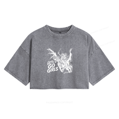 Pagewings Woman Dragon Rider Women's Washed Cropped T-shirt