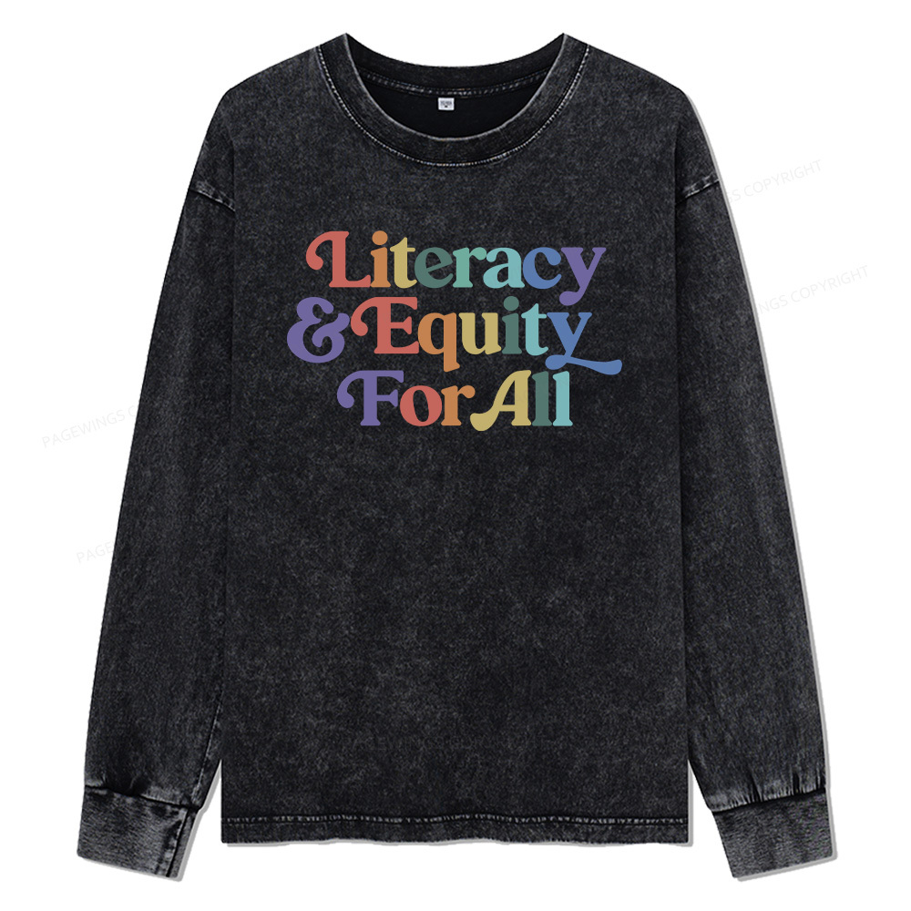 Pagewings Literacy & Equity For All Unisex Washed Long Sleeve T-shirt