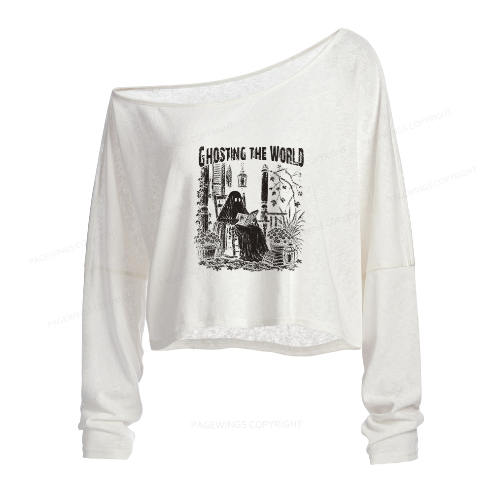 Pagewings Ghosting The World Slouchy Long Sleeve Off Shoulder T-shirt