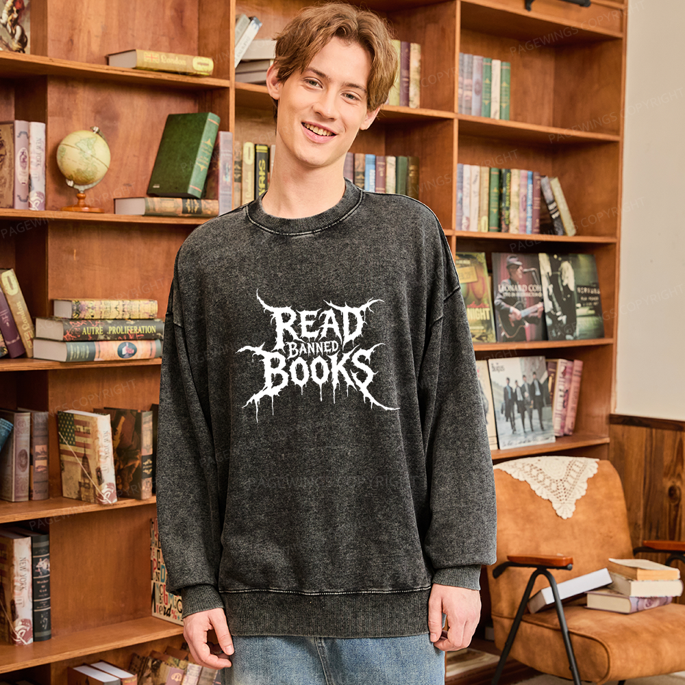Pagewings Read Banned Books Unisex Washed Sweatshirt
