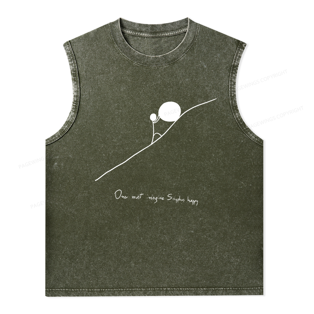 Pagewings One Must Imagine Sisyphus Happy Unisex Washed Tank Top