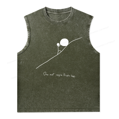 Pagewings One Must Imagine Sisyphus Happy Unisex Washed Tank Top