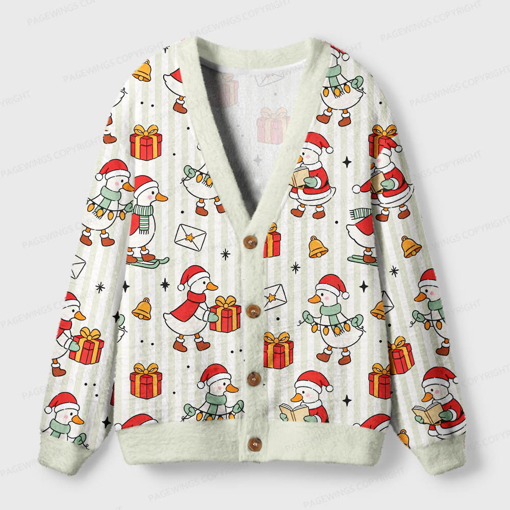 Pagewings Christmas Book Goose Light Knit Unisex Cardigan Sweaters