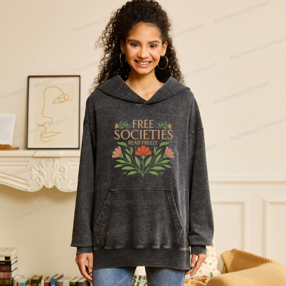 Pagewings Free Societies Read Freely Unisex Washed Hoodie