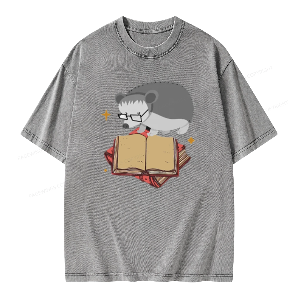 Pagewing Fun Hedgehog Is Reading Unisex Washed T-shirt
