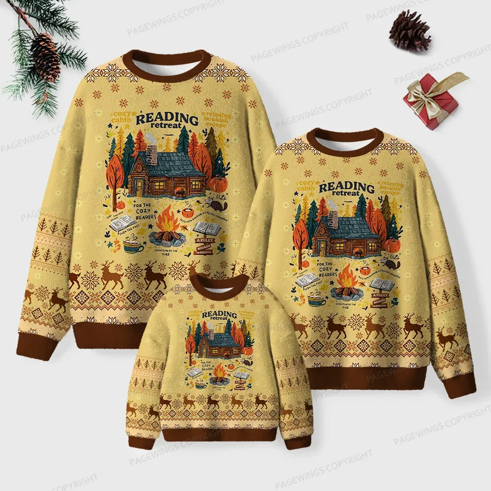 Pagewings Cozy Reading Retreat Unisex Ugly Knit Sweatshirt