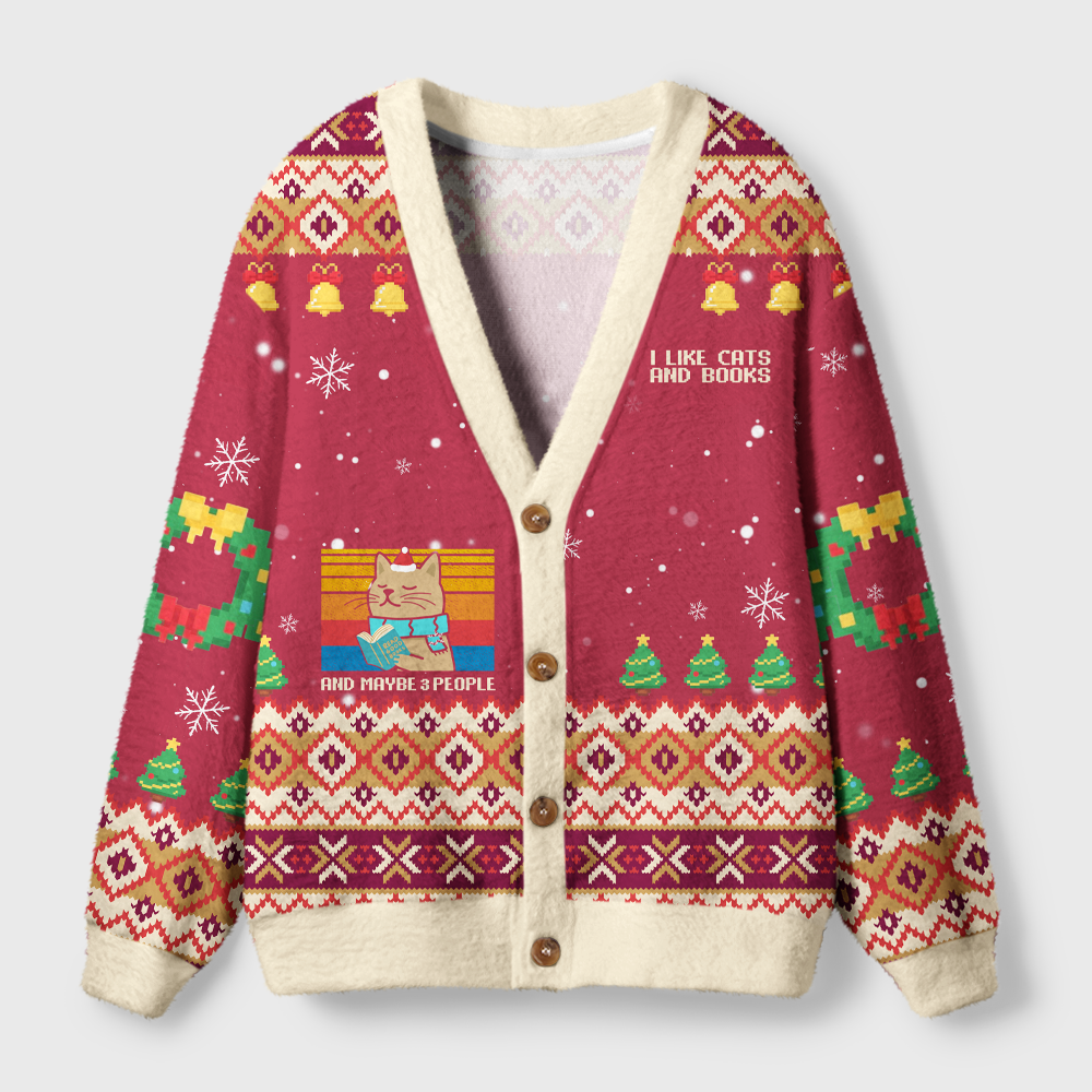 Pagewings I Like Cats And Books And Maybe 3 People Light Knit Unisex Cardigan Sweaters