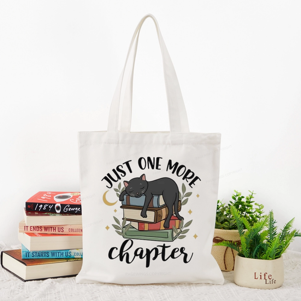 Pagewings Just One More Chapter Adorable Cat Tote Bag