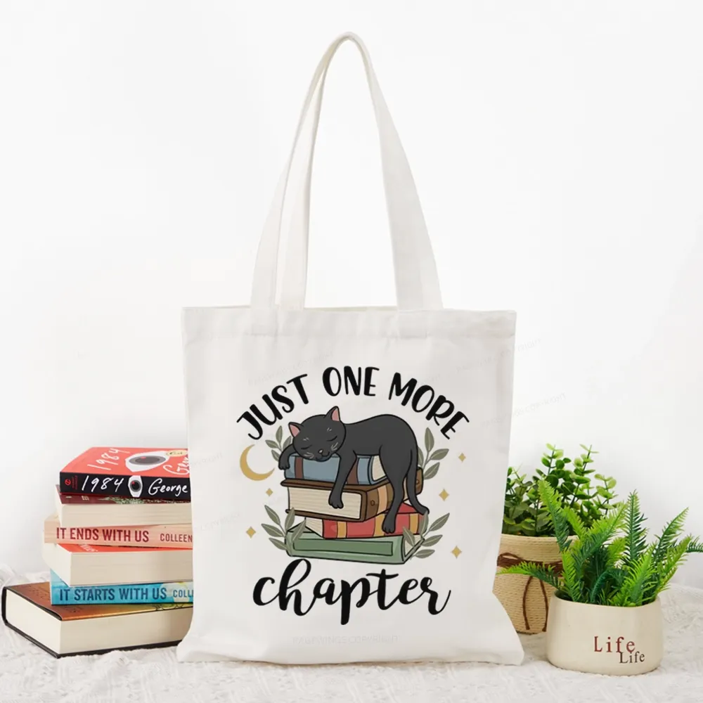 Pagewings Just One More Chapter Adorable Cat Tote Bag