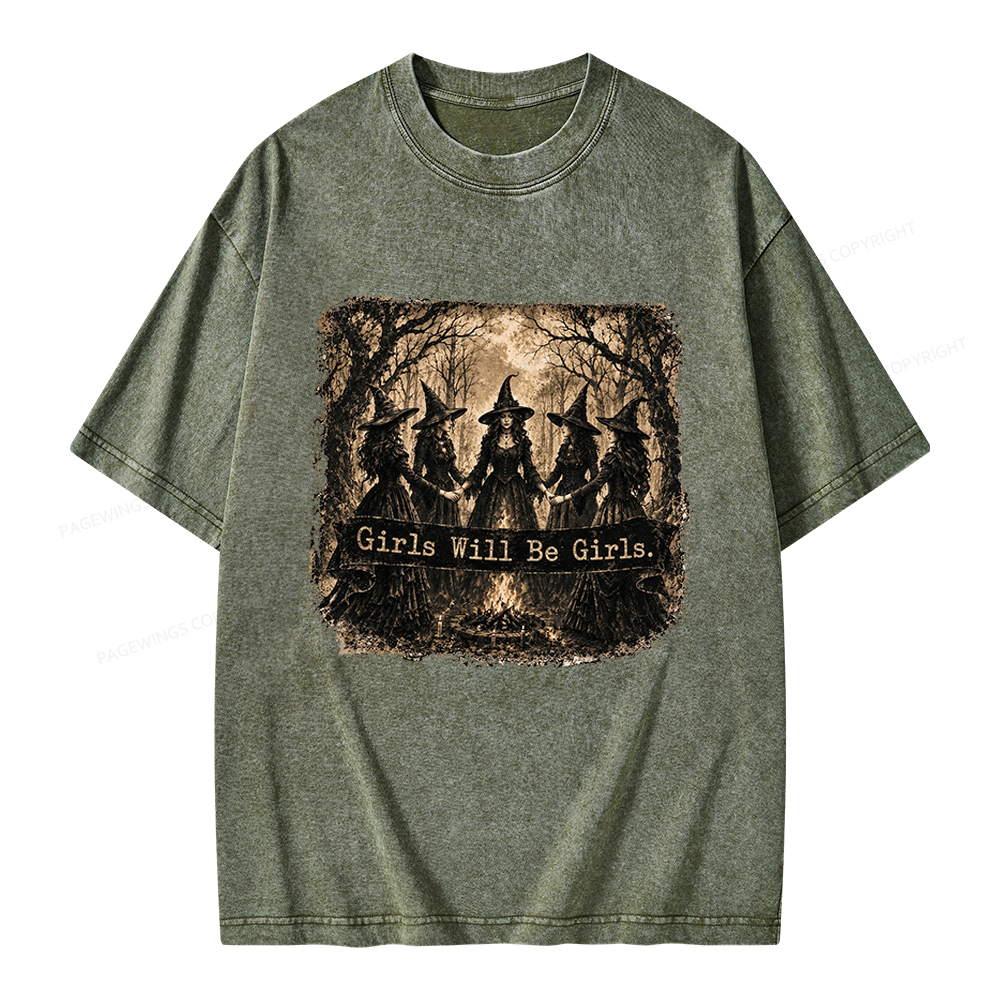 Pagewings Girls Will Be Girls Unisex Washed T-shirt